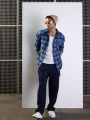 Men Blue & Black Check Oversize Shirt