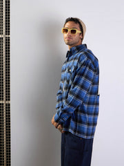 Men Blue & Black Check Oversize Shirt