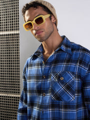 Men Blue & Black Check Oversize Shirt