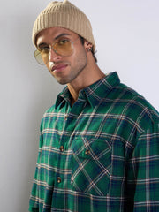 Men Green & Blue Check Oversize Shirt