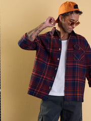 Men Rust & Blue Check GIANT Embroidery Oversize Shirt