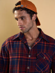 Men Rust & Blue Check GIANT Embroidery Oversize Shirt