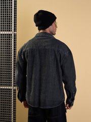 Men Black Washed Denim Oversize Shacket