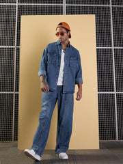 Men Blue Denim Oversize Shacket