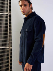 Men Navy Corduroy Elbow Patch Oversize Shirt