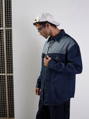 Men Blue Colour Block Oversize Shacket