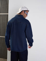 Men Blue Colour Block Oversize Shacket