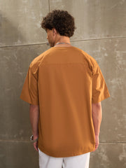 Men Brown Poplin Front Zipper Relax Fit Shirt