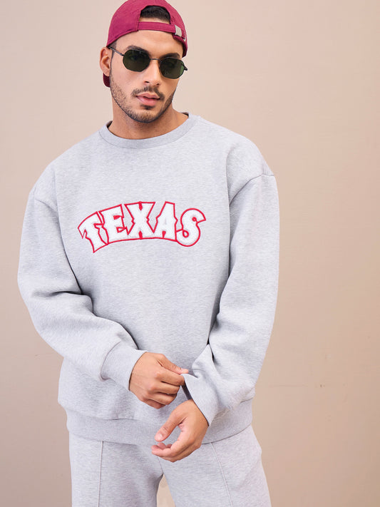 Men Grey TEXAS Embroidery Oversize Sweatshirt