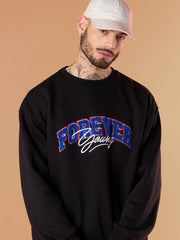 Men Black FOREVER YOUNG Embroidery Oversize Sweatshirt