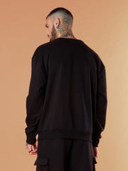 Men Black FOREVER YOUNG Embroidery Oversize Sweatshirt