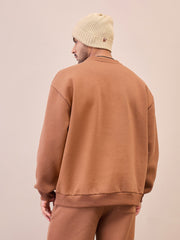 Men Brown NEVER SETTLE Embroidery Oversize Sweatshirt