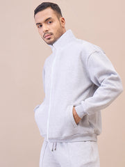 Men Grey Front Zipper Oversize Sweatshirt