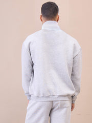 Men Grey Front Zipper Oversize Sweatshirt