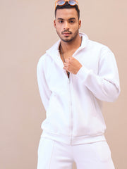 Men White Front Zipper Oversize Sweatshirt