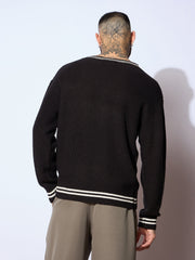 Men Unisex Black & Off White Front Button Cardigan