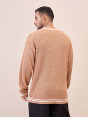 Men Unisex Beige & Off White Front Button Cardigan