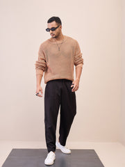 Men Unisex Beige Oversize Crochet Sweater