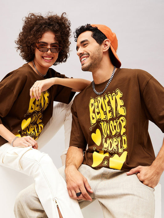 Unisex Brown BELIEVE Oversized T-Shirt