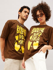 Unisex Brown BELIEVE Oversized T-Shirt