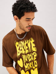 Unisex Brown BELIEVE Oversized T-Shirt