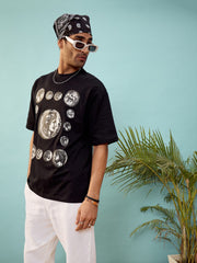 Unisex Black Graphic Print Oversize T-Shirt