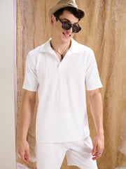 Men White Textured Relax Fit Polo T-Shirt
