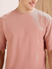 Men Pink Waffle Oversize T-Shirt