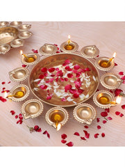 two moustaches gold toned floral design decorative bowl with diyas