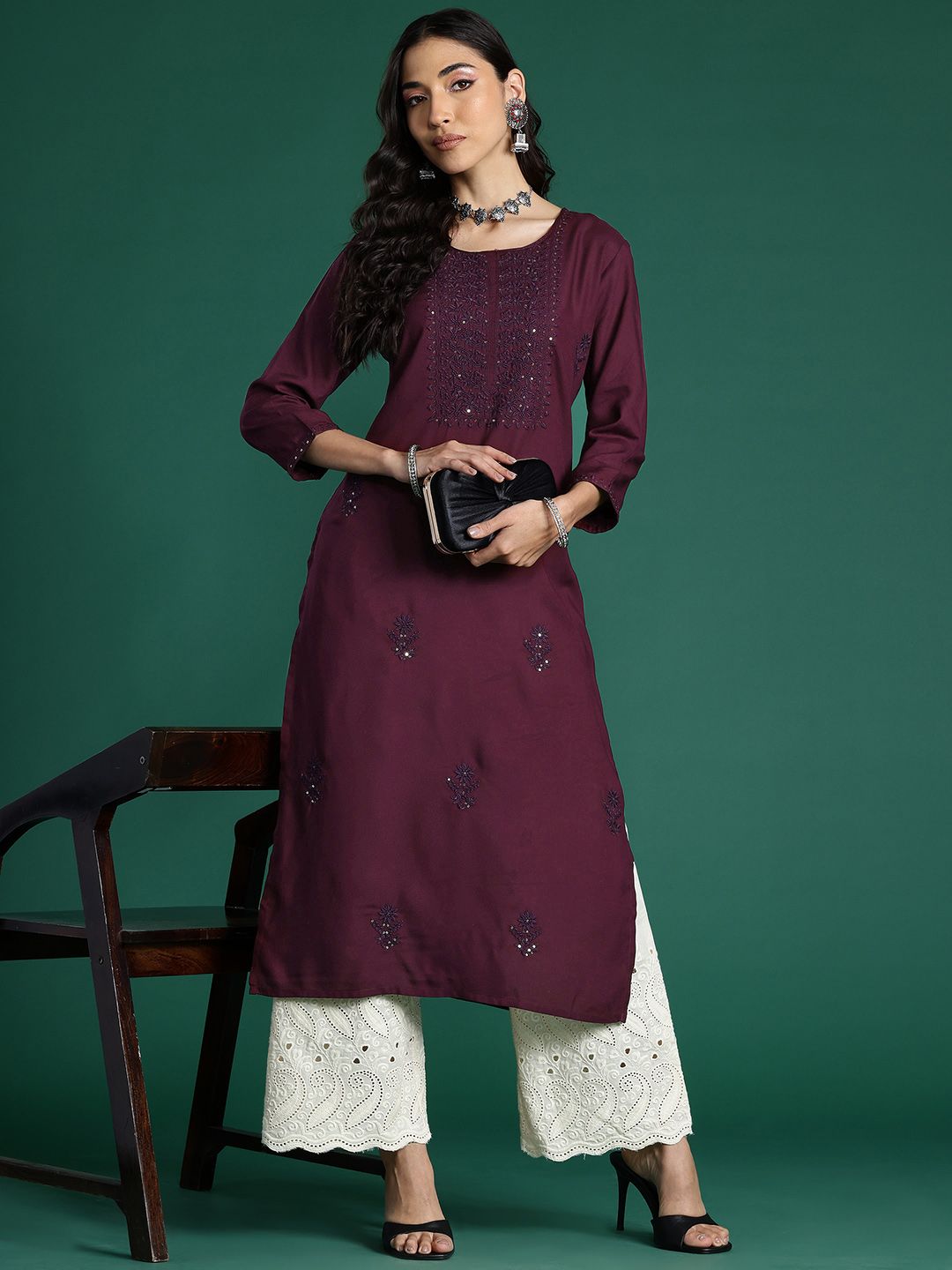 Indo Era Ethnic Motifs Embroidered Sequinned Kurta