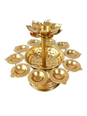 Antique and Unique Exquisite Layer Diya Urli Stand Decorated with Around Candle Stand