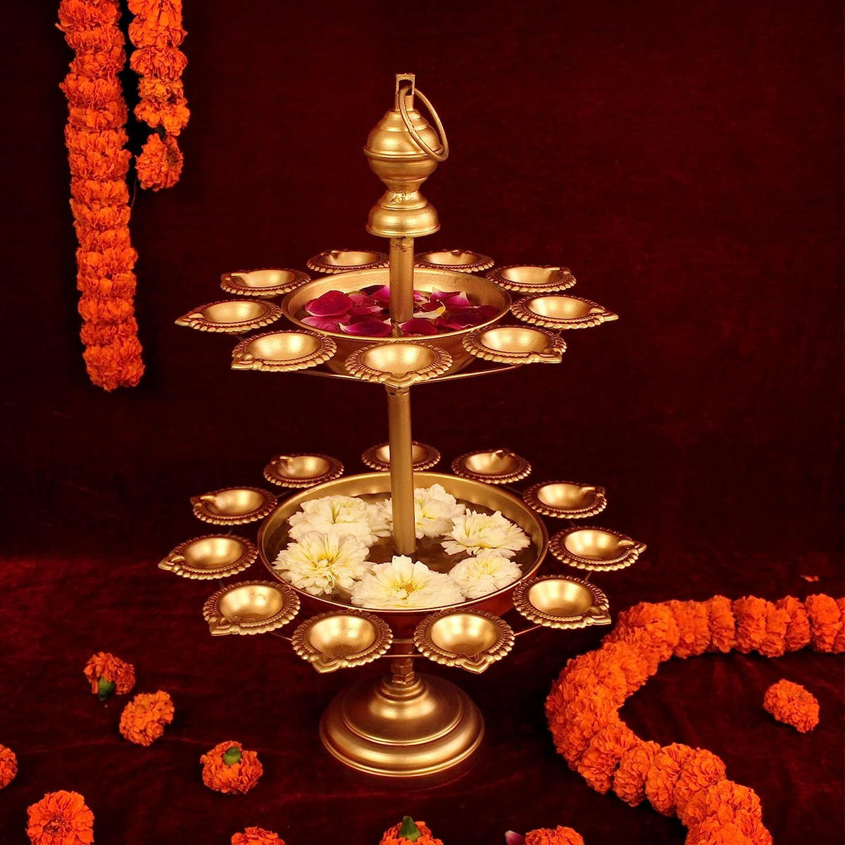 Metal Gold Urli Bowl with Diya Urli Bowl for Home Decoretion Candle Stands with Diya