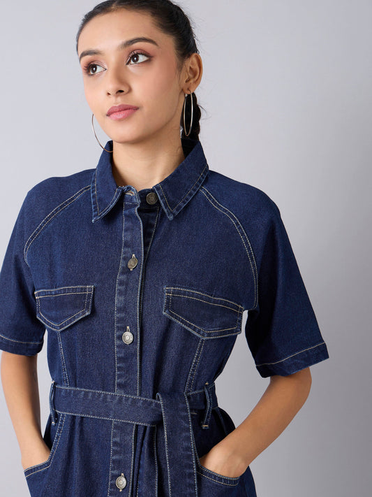 Girls Blue Acid Wash Denim Shirt Dress