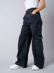 Girls Black Blast Hem Pocket Straight Jeans