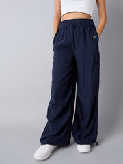 Girls Navy Pull Hem Parachute Cargos