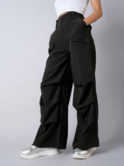 Girls Black Pintuck Parachute Cargos