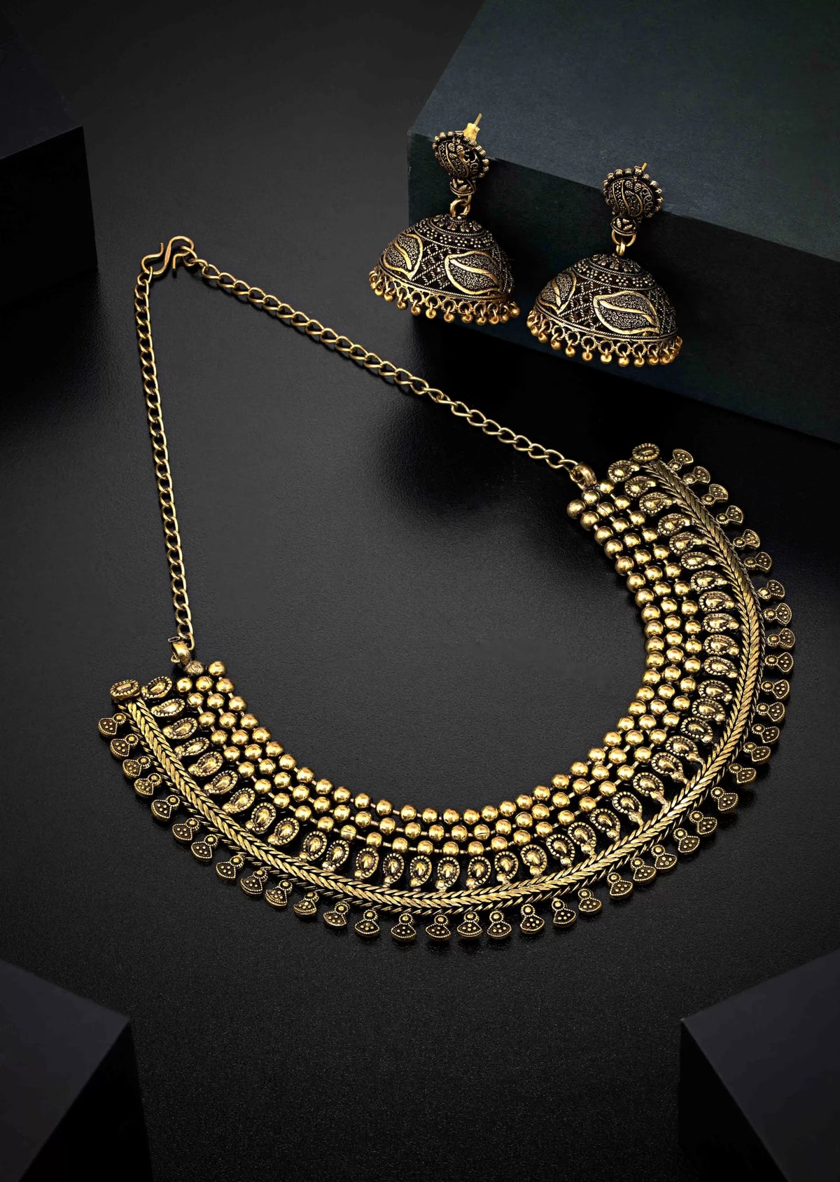 Gold-Plated Oxidised Choker Necklace