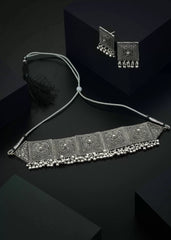 Stylish Silver-Plated Oxidised Choker Necklace