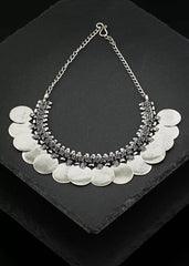 Coin Silver-Plated Oxidised Choker Necklace