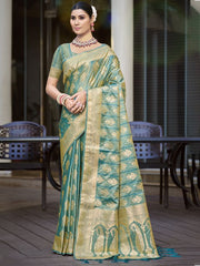 Satin Silk Woven Zari Work Festival Tassle Saree