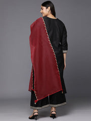 Indo Era - Plus Size Black Embroidered Sequinned Kurta with Palazzos & Dupatta