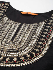 Indo Era - Plus Size Black Embroidered Sequinned Kurta with Palazzos & Dupatta