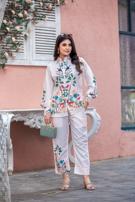 Pastel Peach Printed Co-Ord Set With Matching Pants