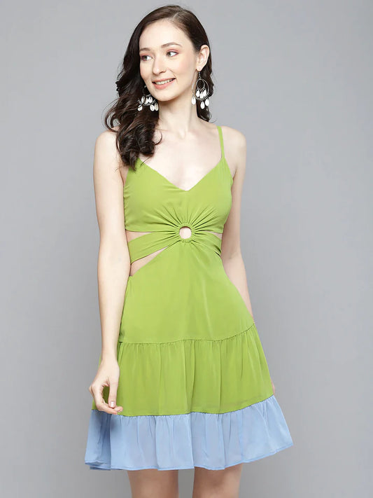 Blue & Lime Green Side Cut-Out Short Dress