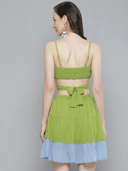 Blue & Lime Green Side Cut-Out Short Dress