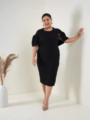 Women Black Cape Sleeves Bodycon Midi Dress