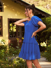 Women Royal Blue Sweetheart Neck Short Skater Dress