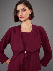 Women Burgundy Strappy Bodycon Dress With Crop Shrug