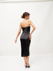 Women Black Velvet Cowl Neck Bodycon Dress