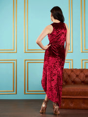 Women Maroon Velvet Tulip Maxi Dress